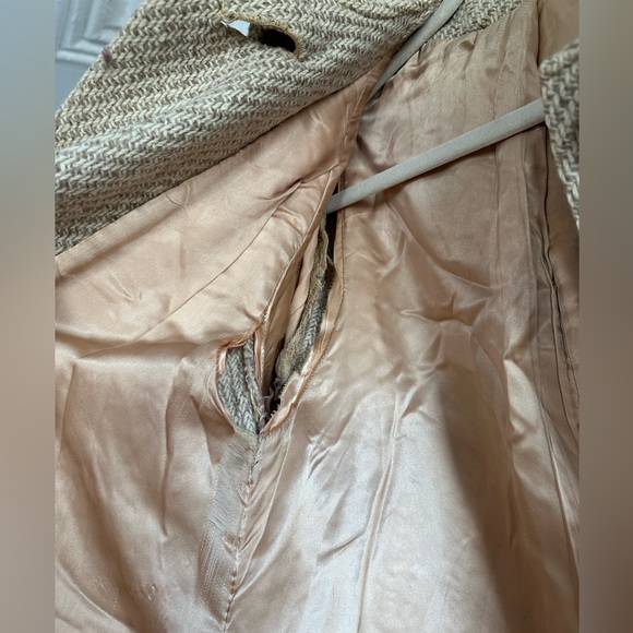 Real fur collar vintage tan wool tweed coat with silk lining 1960s swing coat - Picture 8 of 9